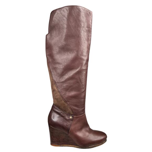 UGG Women’s Ravenna Brown Leather Over The Knee Wedge Boot Size US 8 - Picture 1 of 12